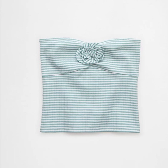 NWT American Eagle Blue Striped Rosette Strapless Summer Ribbed Tube Top | S - Picture 10 of 12